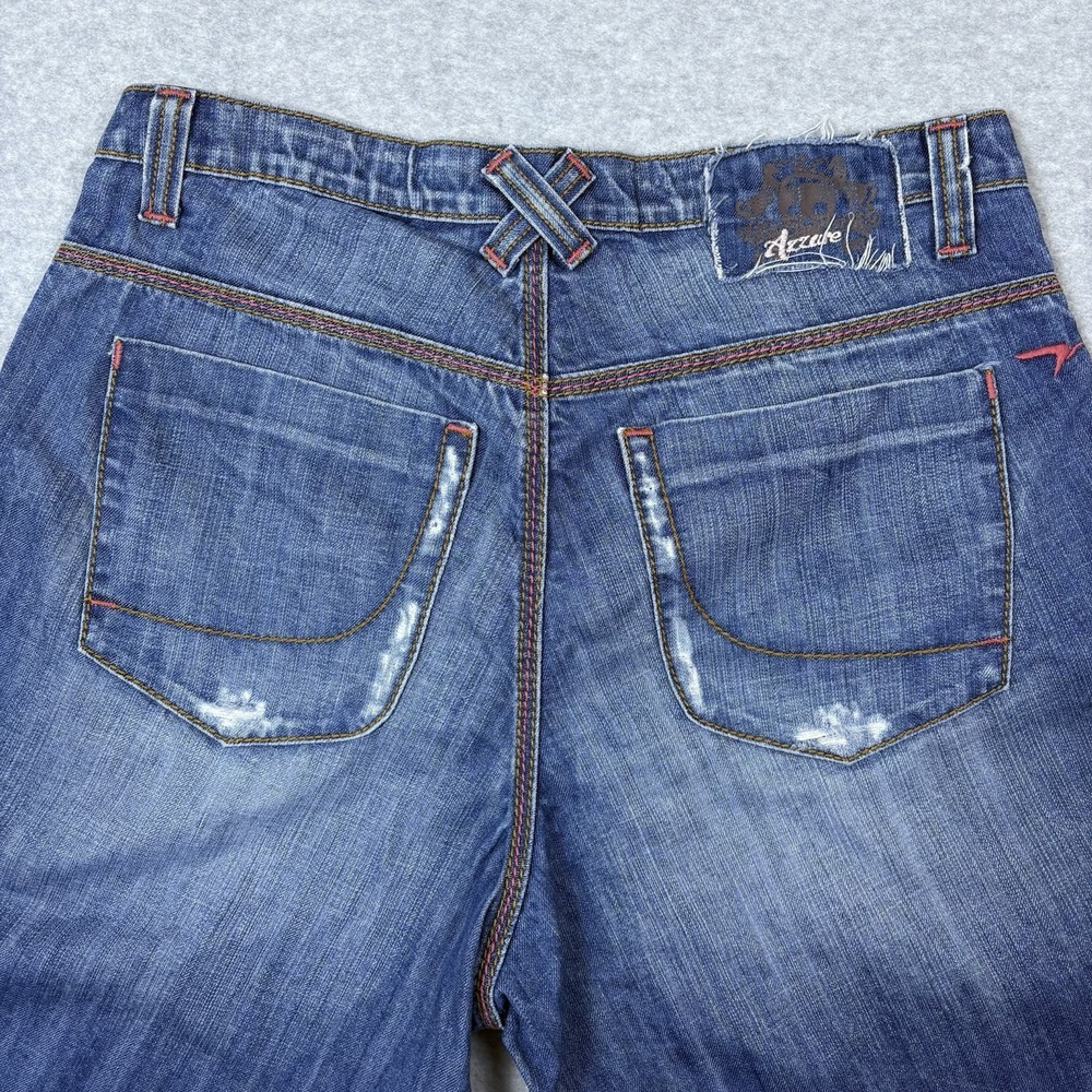 Vintage Azzure Denim Shorts Mens 36 Jorts Baggy Y2K Streetwear Embroidered Blue
